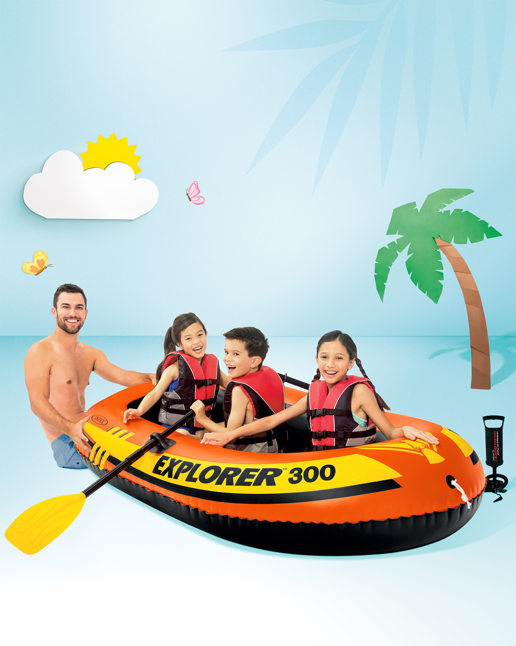 Explorer Inflating Explorer™ 300 Inflatable Boat Set - 3 Person - INTEX