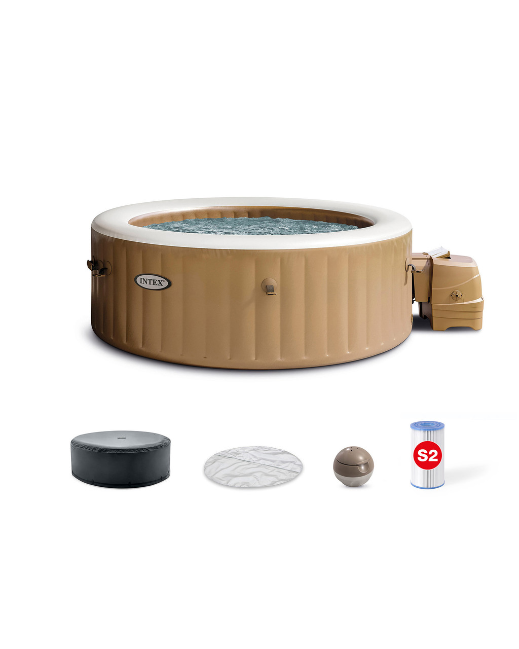 PureSpa™ Sahara Tan Round Bubble Inflatable Spa Set - 4-Person - INTEX